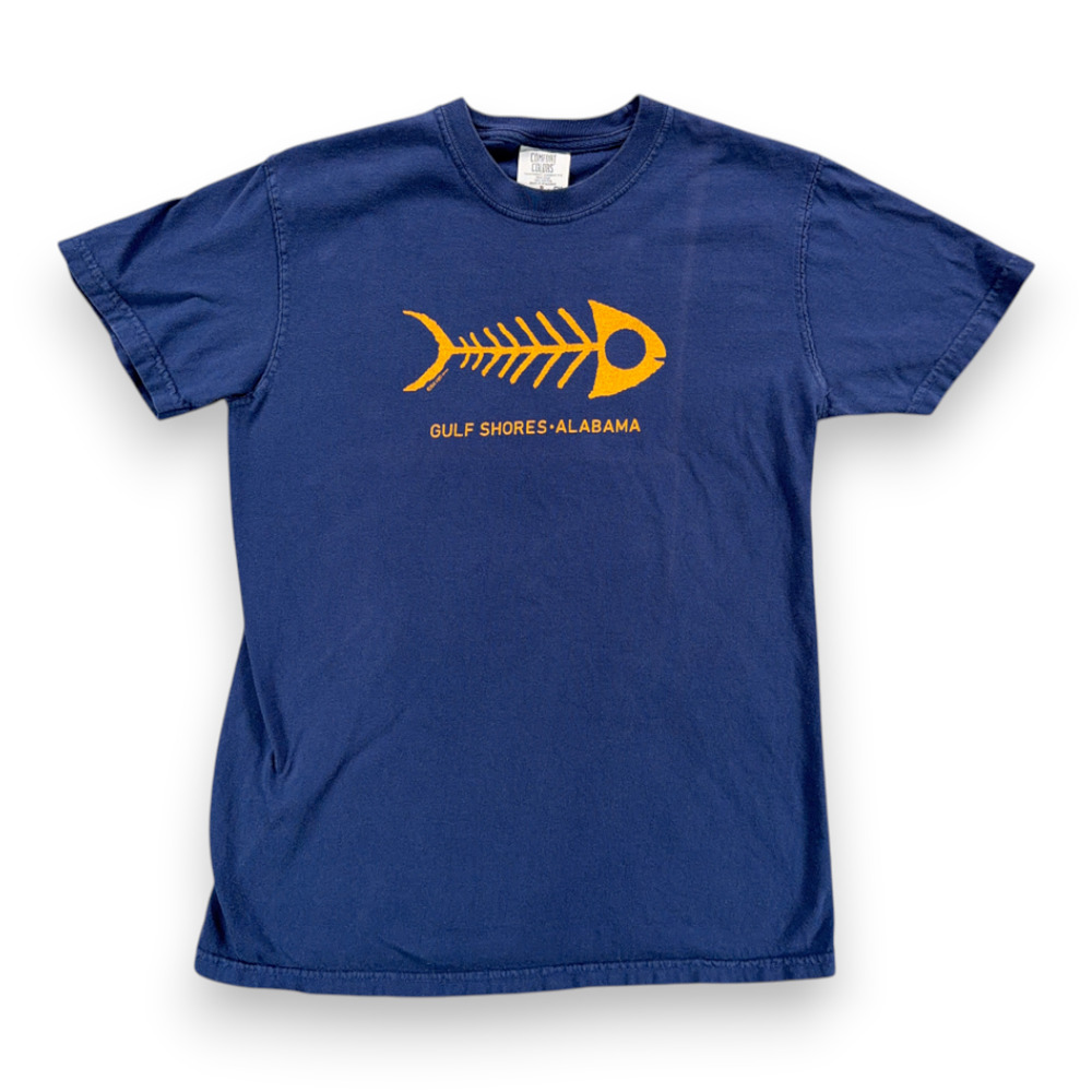 Surf Style Shirt Adult SMALL Blue Gulf Shores Alabama Fish Bones Skeleton Beach